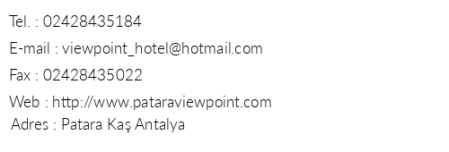 Viewpoint Hotel Patara telefon numaralar, faks, e-mail, posta adresi ve iletiim bilgileri